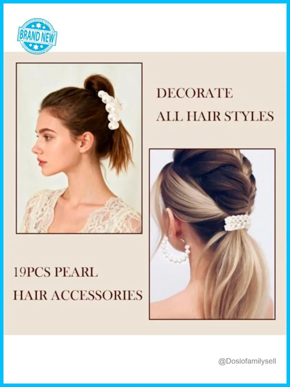 19-Piece Pearl Hair Accessories Set Headbands Clips Pins